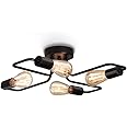 ENCOFT 4 Way Ceiling Light Vintage,Black Rustic Semi-Flush Mount Chandelier,Industrial Ceiling Lamp for Living Room Bedroom Dining Room Kitchen