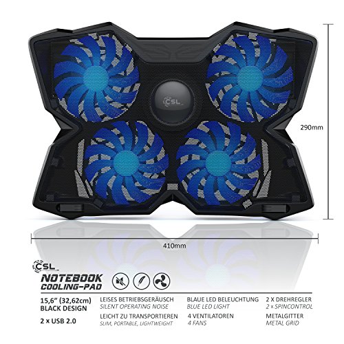 CSL – 15,6 Zoll Notebook Cooling-Pad Silent | Laptop Kühler/ Lüfter / Kühlpad | Silent Cooling System | 2x USB-Port Typ A | robuste Metallgitter Oberfläche - 2