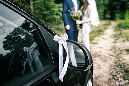 50 Autoschleifen zur Hochzeit (weiß, Satin, 200 mm) + Checkliste Hochzeitsdeko. Autoschmuck / Antennenschleifen / Dekoschleifen / Antennenband - 6