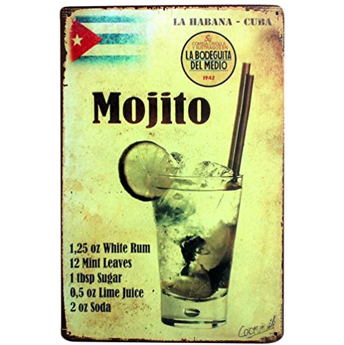 YiKang Retro Style Mojito - Placa de hierro para pared, hogar, oficina, bar, cafetería. (Style E)