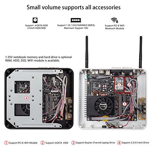 Mini PC Barebone CPU INTEL I5-5200 8 GB RAM SSD mSATA 128 GB – Case aus aluminium 22 x 20 x 4 cm – Erweiterbar mit 2 Slot MiniPCI – nicht enthalten: Bluetooth – System operationellen Produkte alle Windows und Linux - 4