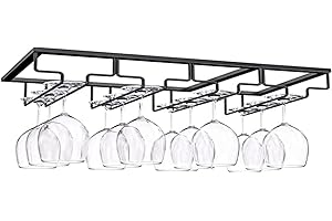 通用 Porta Bicchiere da Vino Sospeso, Portabicchieri a 4 file, Porta Bicchiere Vino Sotto con Viti, Supporto per Calice, Porta Bicchiere da Vino Sospeso, for all Kinds of Goblets (Nero)