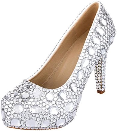 VELCANS Wedding and Prom Rhinestone Platform Shoes For Bridal,Bridesmaid Pumps (38 EU / 5 UK, Silver of High Heel 4.7")