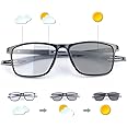 MIRYEA Photochromic Progressive Multifocus Reading Sunglasses Spring Hinges Blue Light Blocking Computer Glasses UV400 Protection Multifocal Transition Sun Readers Anti Glare Shades Eyeglasses Eyewear