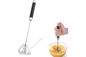 ELFINFI Halbautomatischer Schneebesen, Edelstahl Schneebesen Halbautomatisch, Drehbarer Push Schneebesen Edelstahl, Milchaufschäumer, Halbautomatischer Schneebesen zum Mischen Schlagen Aufschäumen und Rühren