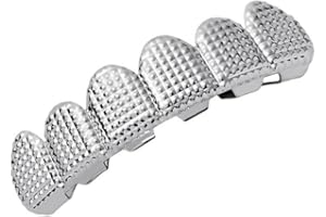 Paowsietiviity Griglie Hip Hop Superiore Inferiore 6 Denti Caps Halloween Cosplay Argento Fondo