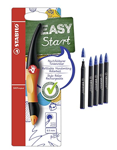 Preisvergleich Produktbild Stabilo Ergonomischer Tintenroller EASYoriginal - Schreibfarbe blau (löschbar) - inklusive Patrone - für Rechtshänder (orange / anthrazit + 5 Patronen extra)
