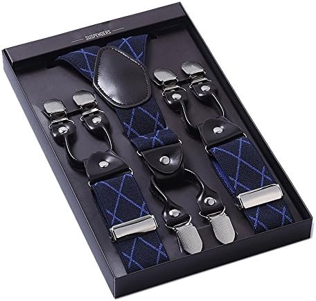 Men Braces 35mm Standard Adjustable and Elastic Suspenders Y Shape with 6 Strong Clips More Color in Choice Blue Diamond