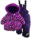Pink Platinum Baby Girls' 3 Bows Floral Print Puffer Snowsuit Ski Bib Pant Set, Plum, 18 Months