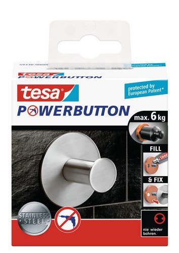 tesa Premium-Haken, selbstklebend, hält bis zu 6kg, rund, Edelstahl