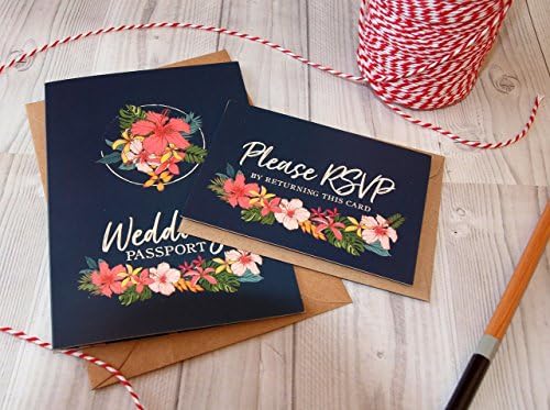 Wedding Passport and RSVP cards and envelopes, Tropical Travel wedding invitation, Passport invite, Tropical Destination wedding invitation, RSVP + Envelope