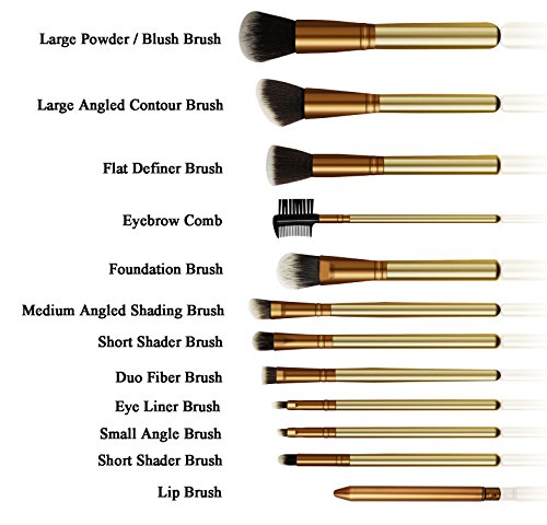 CINEEN Make up Pinselset 12 Stück Schmink Pinsel Kosmetikpinsel einschließlich Foundation Lidschatten Augenbrauen Concealer Gesichtspinsel mit PU Pinselhalter - 4