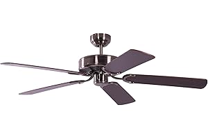 Pepeo Ventilateur de plafond sans éclairage Potkuri, argent patiné, pâles réversibles acajou / osier, 132 cm