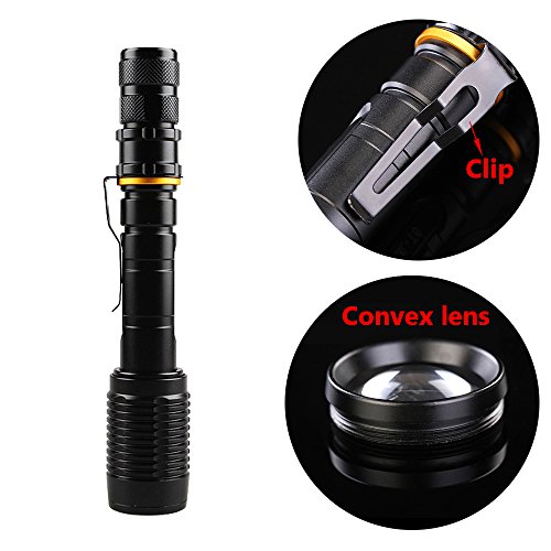 TEFOMATE Cree XML T6 2000 Lumen Aluminium LED Taschenlampe, Inklusive 2 x 18650 Batterie und ladegerät, Wiederaufladbare und Einstellbaren Fokus - 2
