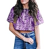 iHENGH Karnevalsaktion Damen Top Bluse Lässig Mode T-Shirt Frühling Sommer Bequem Blusen Frauen Sexy Lose Pailletten Glitter Blusen Sommer Casual Shirts