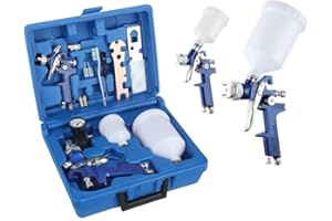 LSDZHK HVLP Farbsprüh-Set, 0,8 mm und 1,4 mm Düse, professionelles Luft-Schwerkraft-Sprühpistolen-Set mit 125 ml und 600 ml Tasse, Farbsprühwerkzeug für Auto, Möbel, Malerei, Handsprüher (blau), 2 Stück