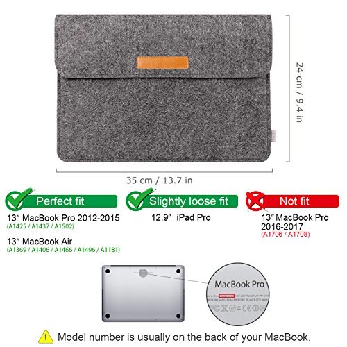 Inateck 13 3 Zoll Macbook Air Pro Retina 12 9 Zoll iPad Pro Laptop-Tasche Filz Sleeve H  lle Ultrabook Dunkelgrau
