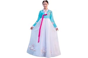 YUDATPG Women Long Sleeve HanbokDress Set Outfit Korean Traditional Palace Wedding Dance Cosplay Halloween Costume (Blue White, M)