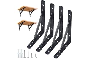 WEERSTONE 4 Stück Regalhalterungen Schwerlast-Träger 90 Grad Wand-Winkel Regalhalterung Metall Regalträger mit Schrauben Wand Regalträger Eisen Regalwinkel für Winkel Regal (150×95mm)，Schwarz