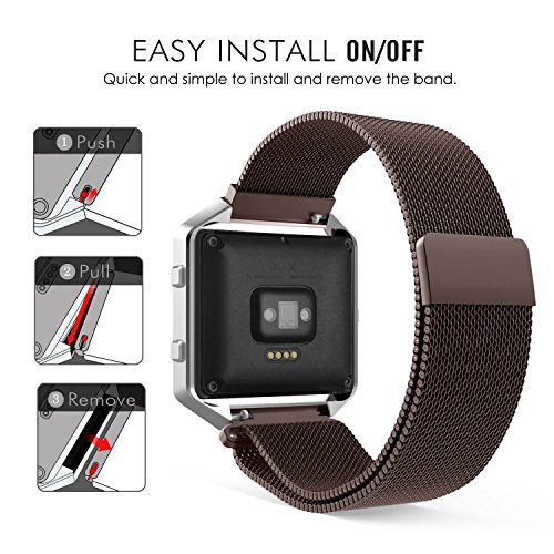 MoKo Fitbit Blaze Armband – Milanaise Edelstahl Replacement Wrist Band Strap Watchband Uhrband Uhrenarmband Erstatzband mit Magnet-Verschluss für Fitbit Blaze Smart Fitness Watch, Kaffee - 7