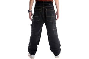 ORANDESIGNE Homme Hip Hop Jeans Style Hipster Graffitis Impression Baggy Jeans Urbain Skate Denim Pantalons Lâche Fit Jambe Droite Cargo Pantalon Rétro Broderie Pantalon