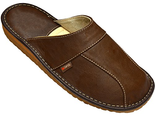 BeComfy Zapatillas de Estar por casa de Cuero para Hombre Negro Marrón Gris Tamaños 40-46 (42 EU, Marrón Oscuro)