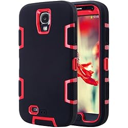 ULAK S4 Caso, Galaxy S4 Funda, 3in1 Combo Hybrid Hard Rigid PC + Funda Protectora a Prueba de Golpes de Silicona Suave para Galaxy S4 IV i9500 (Negro + Rojo)