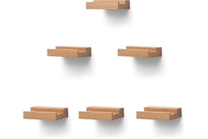 PHOENANCEE Lot De 6 ÉTagèRes Murales en Bois De ChêNe Massif pour Rangement De Disques Vinyles - ÉTagèRes Flottantes Faciles à Installer(Bois Naturel)