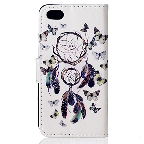MUTOUREN Schutzhülle Case für iPhone SE 5 5S Prägung Blumen Geprägte indische Mandala Muster Buch-Stil Bookstyle Handyhülle Schutzhülle Taschen Anti-scratch Bumper et Shock Absorption Magnetverschluss Magnet Etui + Metall Touch-Pen, Traumfänger und Schmetterling - 3