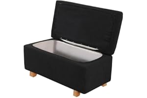 LINGKY 2 Piece Stretch Ottoman Cover Folding Storage Stool Cover Rectangle Foot Rest Slipcover with Elastic Bottom, Checks Spandex Jacquard Fabric (Black,Large)