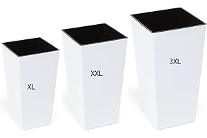 ‎MELTOM MELTOM Pflanzkübel aus Kunststoff in Hochglanz Farbe: Weiß mit Herausnehmbaren Einsatz, XL XXL 3XL,Set 3