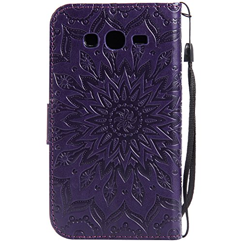 Nancen Tasche Hülle für,Samsung Galaxy Grand Neo Plus I9060 Hülle,Samsung Galaxy Grand Neo Plus I9060 / Grand Duos I9082 (5 Zoll) Leder Wallet Tasche Brieftasche Schutzhülle, Nancen Prägung Sonnenblume Muster PU Leder Handytasche im Bookstyle Stand Funktion Kartenfächer Magnet Etui Schale - 3