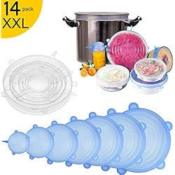 Couvercle Silicone Alimentaire,longzon®[14pcs] eco Couvercle Silicone Extensible, Film etirable Alimentaire reutilisable,Universel pour Micro Ondes Four, saladier, rangement frigo, LFGB, FDA,sans BPA