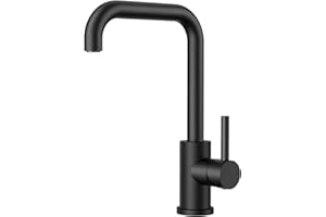 FORIOUS Kitchen Tap Black, Kitchen Sink Taps Mixer, 360 Swive Stainless Steel L Shaped Monobloc 1 Hole with Single Lever