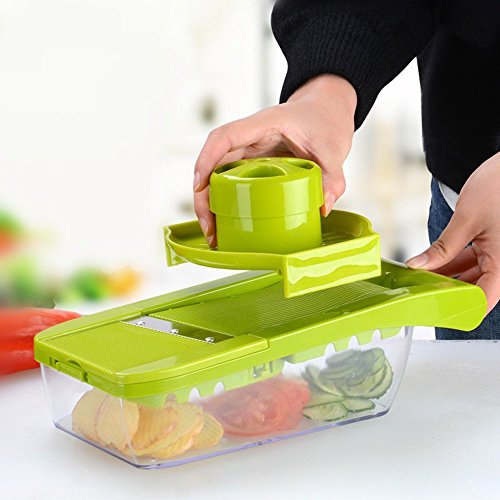 Gemüse Mandoline Slicer,muti-Funktion Lebensmittel Chopper Julienne Dicer Obstschneider mit 5 Austauschbaren Scharfen Klingen für Karotten/Gurken/Zucchinis /Kartoffeln Cutter/Zwiebeln/ Radieschen/Käse - 6