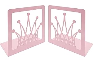 BOERNI 1 paire de serre-livres en forme de couronne rose en métal creux unique roi reine royale couronne royale support organisateur de bureau support pour enfant fille étudiante bibliothèque bibliothèque