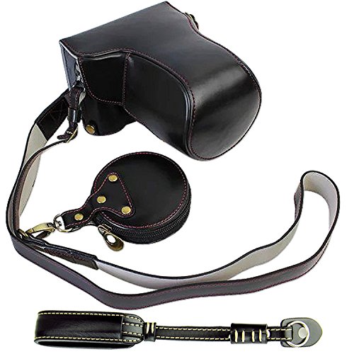 First2savvv XJD-GX80-HH01S01 Premium Qualität braun Ganzkörper- präzise Passform PU-Leder Kameratasche Fall Tasche Cover für Panasonic Lumic DMC-GX80 mit Kameragurt