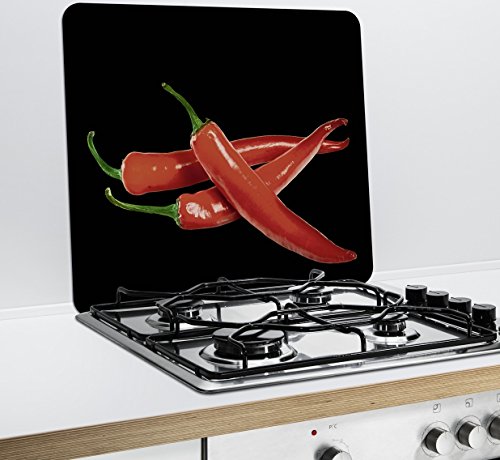 WENKO 2712941500 Multi-Platte Hot Peperoni – für Glaskeramik Kochfelder, Schneidbrett, Gehärtetes Glas, 56 x 0.5 x 50 cm, Mehrfarbig - 3