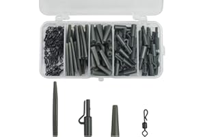 KLYNGTSK 120 Stück Karpfen Zubehör Set Karpfenangeln Angelzubehör Box mit Sicherheits Clips Anti Tangle Ärmel Tail Gummi Rohre Schnell Wechselwirbel Karpfenangeln Tackle Box für Karpfen Boilies Rig