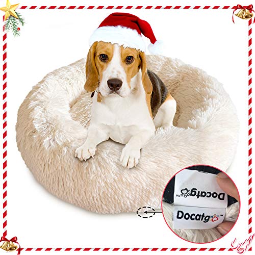 Docatgo Lettino, 60x60 cm Ciambella per Cani Donut per Gatti, Peluche in Ecopelliccia con Peluche, Letto con Cuscino per Animali Domestici per Cani e Gatti di Taglia Media