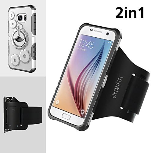 Sport Armband Multifunctional Protection Mobile Phone Case GIVEMIFIVE Easy Plug-in Armband Armor Wheel Gear Case Kickstand for Exercise Running Jogging Arm Girth with Elastic and Breathable Strap with Key Layer for Samsung Galaxy S7edge(Silvery)