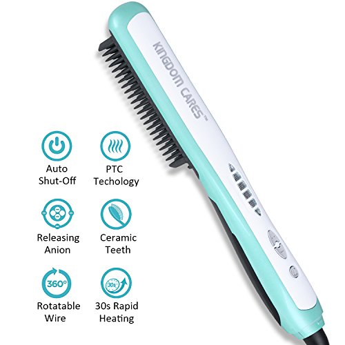 KINGDOMCARES Haarglättungs bürste Stylingbürste Glättungbürste Mit Schnellaufheizungsfunktion Keramik Aufheizung Entwirrung Elektrische Glättbürste Haarglätter Mit Perfekt Hitzeschutz Absolut-Anti-Verbrühung Anion Haarbürste Glätteisen 6 Stufen für haare Haarglättungsbürste geeignet für alle Haartypen Blau