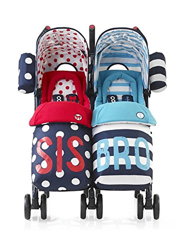 Cosatto Supa Dupa Twin Stroller Sis and Bro 4 - Blue