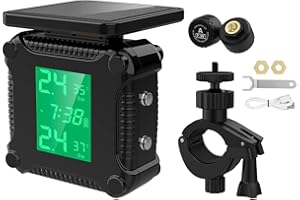 POFET Monitor de presión de neumáticos de Motocicleta, Sistema de supervisión de presión de neumáticos Tpms, Monitor de Seguridad para Coche con Pantalla LCD y 2 sensores externos