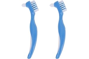 SAGASAVE Lot de 2 brosses à dents à double tête à poils doubles pour dentier, brosses de nettoyage pour prothèses dentaires, brosses portables pour le nettoyage de prothèses dentaires