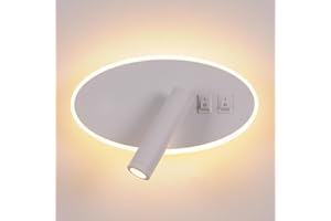 AIRTWESD Applique da comodino orientabile LED Lampada da Parete camera da letto Faretto da camera da letto luce per la lettura (3W + 9W 3000k)