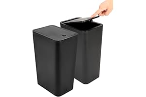 BIGINGJIA 2Pack Kitchen Bin,10L Bathroom Bin with lid,Push Button Design,Plastic Bins for Toilet, Dog Proof,Ideal for Bathroom,Kitchen,Bedroom,Living Room,Office-Black Trash Bins