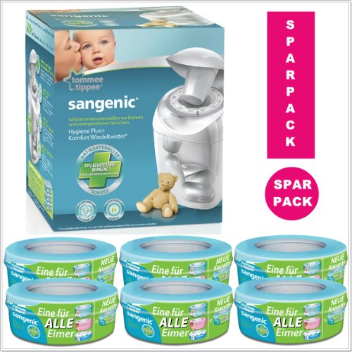 Sangenic, Starter Set Nappy Bin MK4 Hygiene Plus, Includes 7 Cartridges