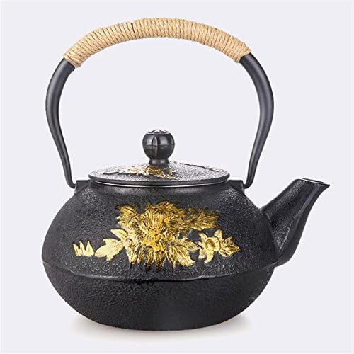 Ahui Japanese style Cast iron teapot No coating Pure Manual Boiled Water Health Retro Crafts Peony Large Volume 1.2L