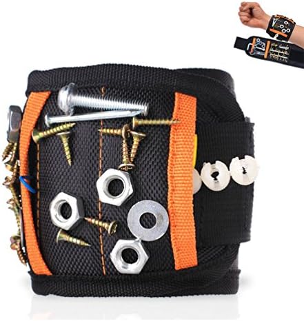 Visenta Magnetic Wristband 2 Storage Bag Keeps Screws Nails and Tools Handy While Working Adjustable Tools Organiser Belt Best Tool Gift for DIY Handyman Men Women (Black Wristband)